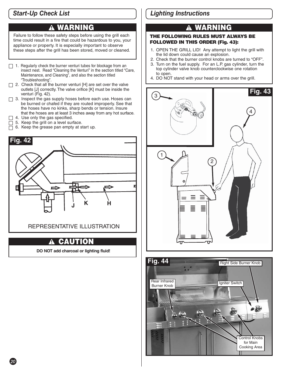 Warning, Caution, Start-up check list | Lighting instructions | Coleman 9992-644 User Manual | Page 20 / 32