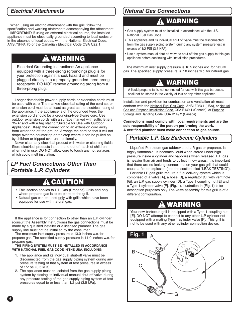 Warning, Caution, Fig. 1 | Coleman 9992-644 User Manual | Page 4 / 32