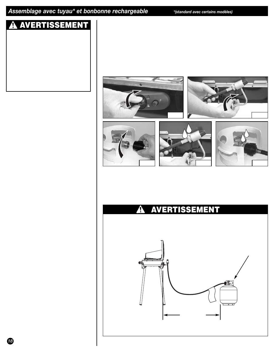 Avertissement, Assemblage avec tuyau* et bonbonne rechargeable | Coleman 9944 User Manual | Page 18 / 40