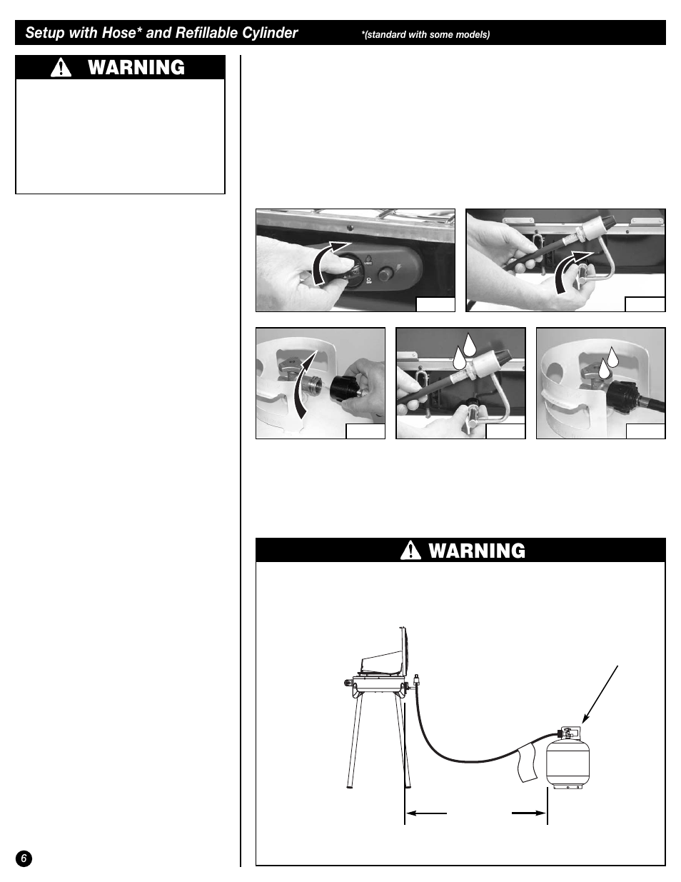 Warning, Setup with hose* and refillable cylinder | Coleman 9944 User Manual | Page 6 / 40