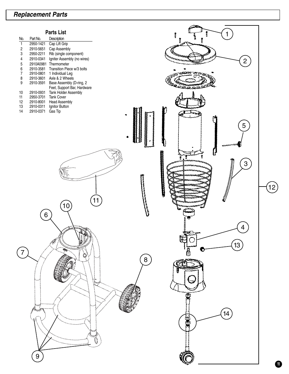 Replacement parts | Coleman 2200 SYSTEM User Manual | Page 11 / 12