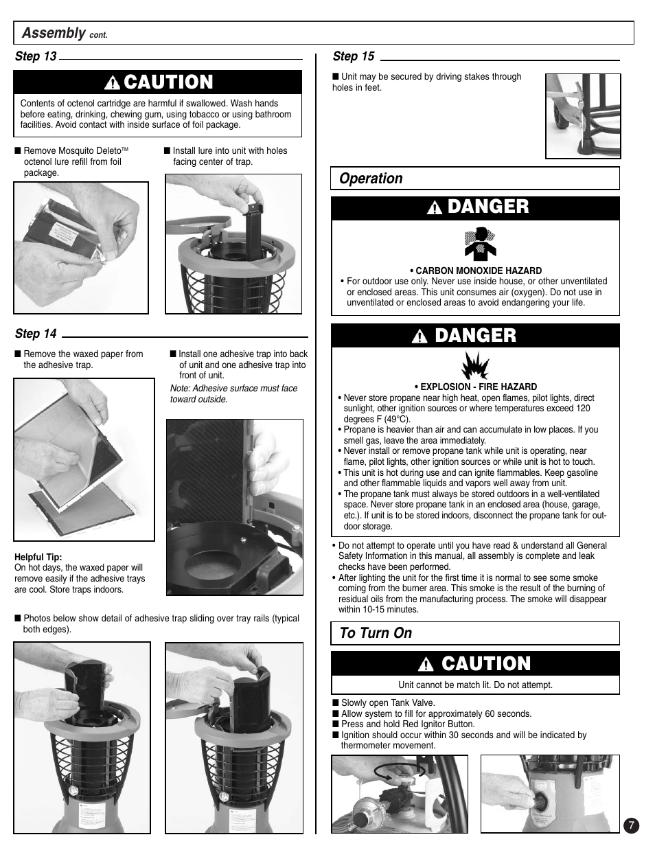 Caution, Danger, Assembly | Operation | Coleman 2200 SYSTEM User Manual | Page 7 / 12