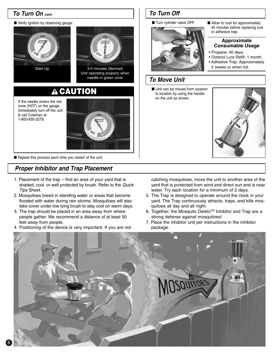 Caution, Proper inhibitor and trap placement | Coleman 2200 SYSTEM User Manual | Page 8 / 12