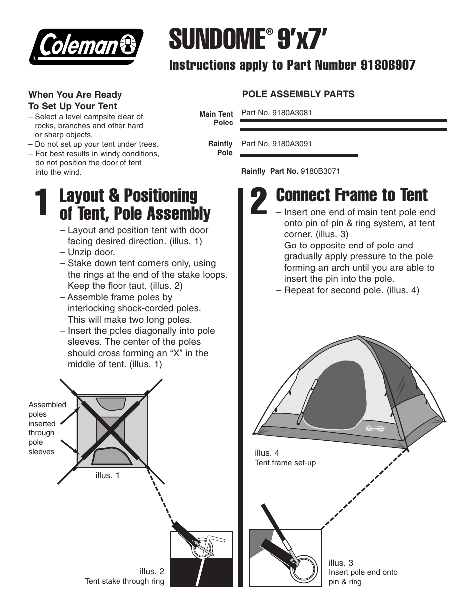 Coleman Sundome 9180B907 User Manual | 2 pages