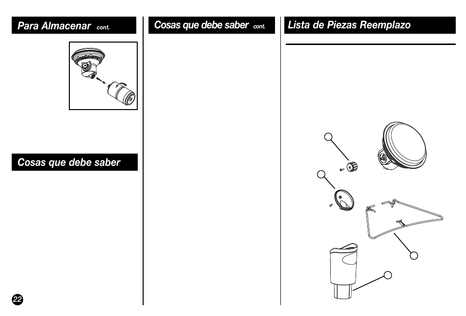 Cosas que debe saber, Para almacenar, Lista de piezas reemplazo | Coleman 5029 User Manual | Page 22 / 24