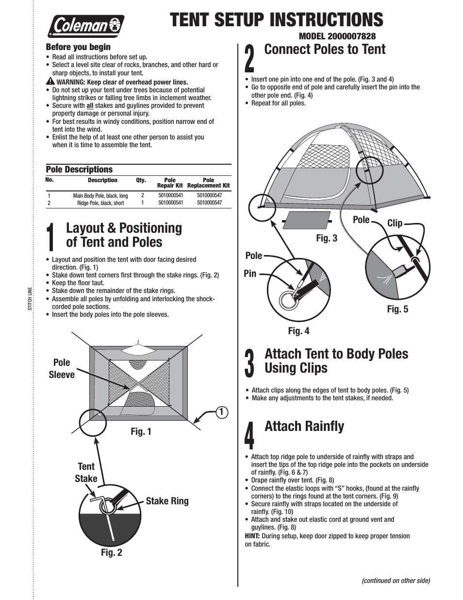 Coleman 2000007828 User Manual | 2 pages