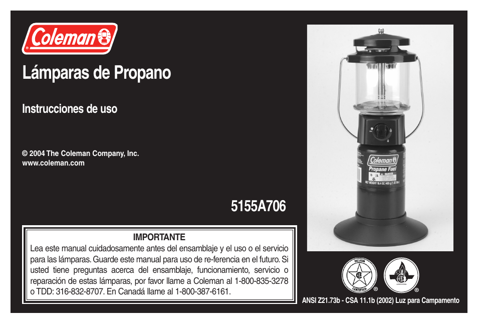 Lámparas de propano, Instrucciones de uso | Coleman 5155A706 User Manual | Page 21 / 32