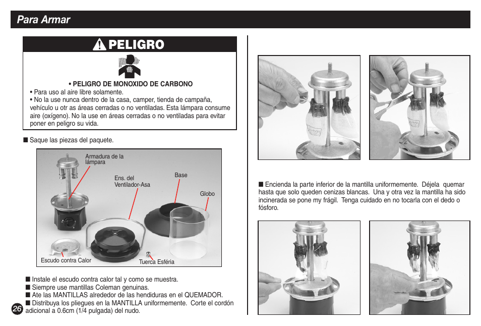 Peligro, Para armar | Coleman 5155A706 User Manual | Page 26 / 32