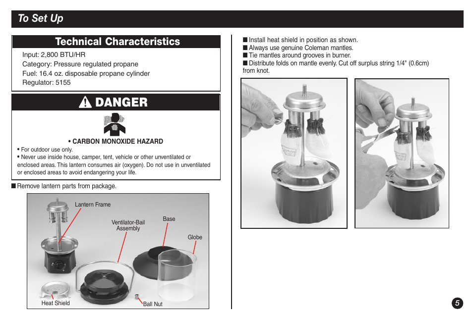 Danger, Technical characteristics | Coleman 5155A706 User Manual | Page 5 / 32