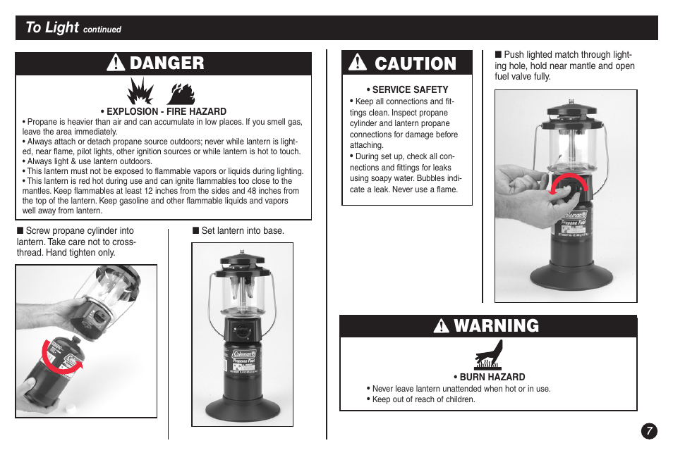 Warning, Caution, Danger | Coleman 5155A706 User Manual | Page 7 / 32