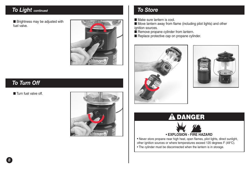 Danger | Coleman 5155A706 User Manual | Page 8 / 32