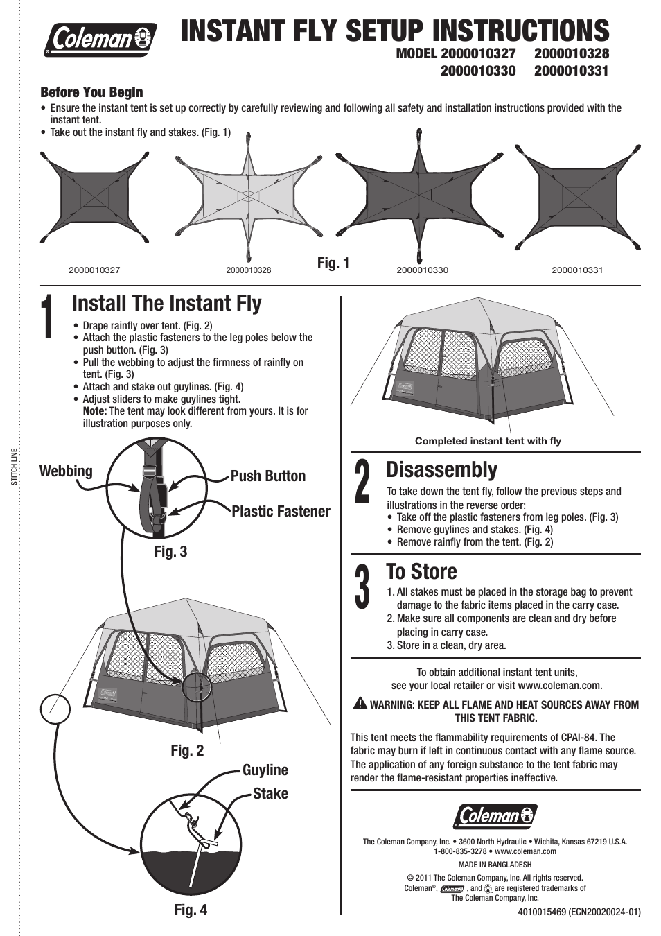 Coleman INSTANT FLY 2000010328 User Manual | 1 page