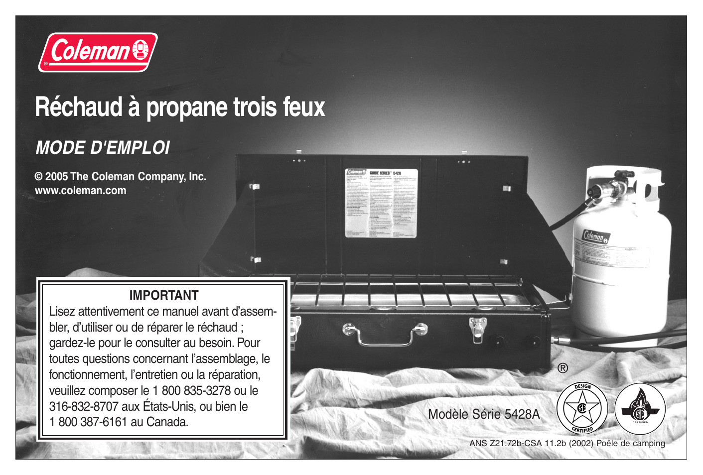 Réchaud à propane trois feux, Mode d'emploi | Coleman 5428A Series User Manual | Page 11 / 32