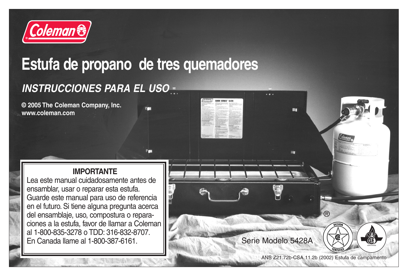 Estufa de propano de tres quemadores, Instrucciones para el uso | Coleman 5428A Series User Manual | Page 21 / 32