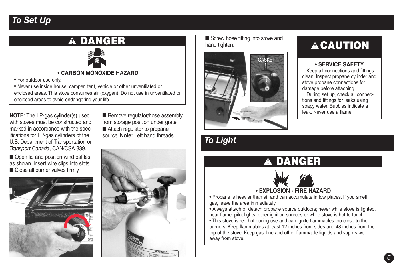 Danger, Caution | Coleman 5428A Series User Manual | Page 5 / 32