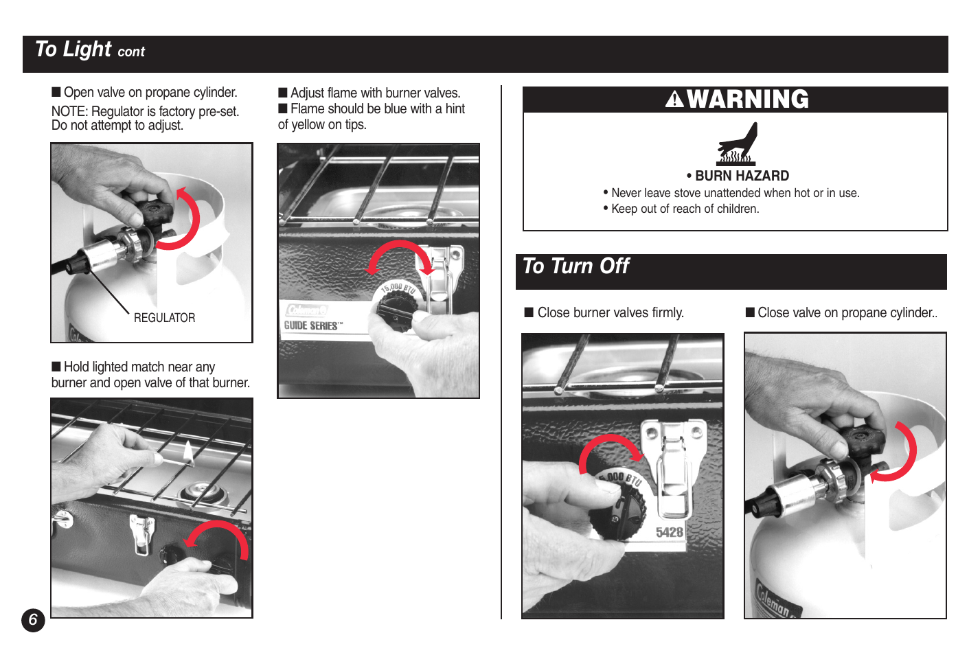 Warning | Coleman 5428A Series User Manual | Page 6 / 32