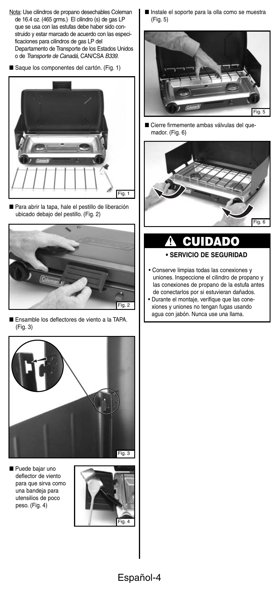 Cuidado, Español-4 | Coleman 5466A User Manual | Page 18 / 24