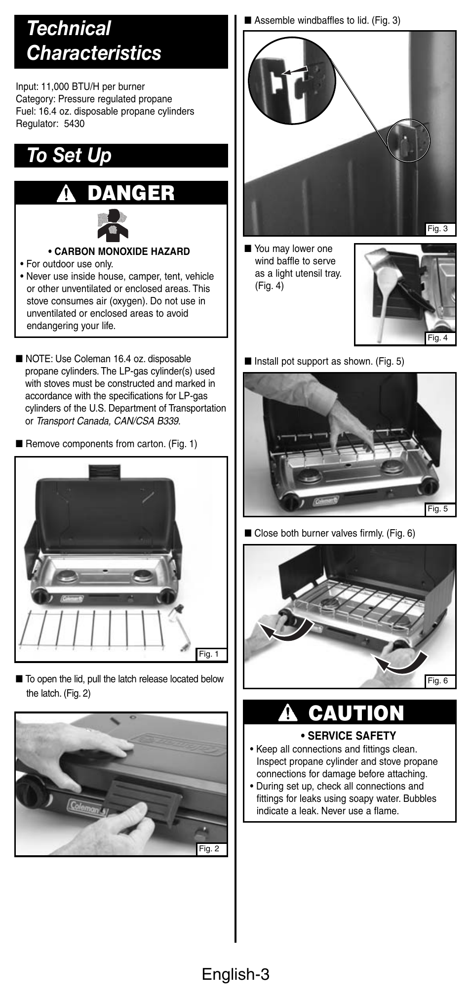 Danger, Caution, English-3 | Coleman 5466A User Manual | Page 4 / 24