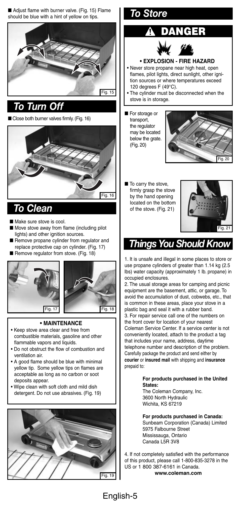 Danger, Things you should know, English-5 | Coleman 5466A User Manual | Page 6 / 24