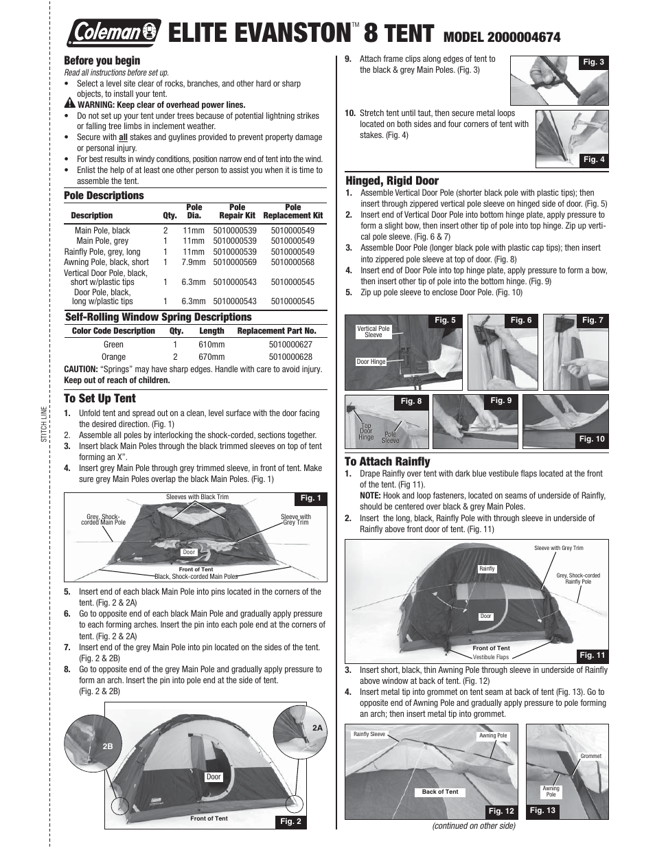 Coleman EVANSTON 2000004674 User Manual | 2 pages