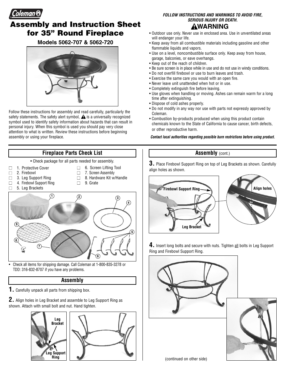 Coleman 5062-720 User Manual | 2 pages