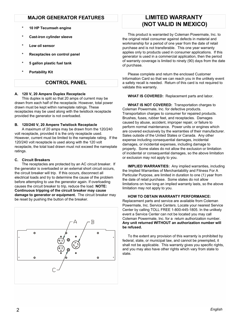 Limited warranty (not valid in mexico) | Powermate PM0525302.18 User Manual | Page 2 / 8