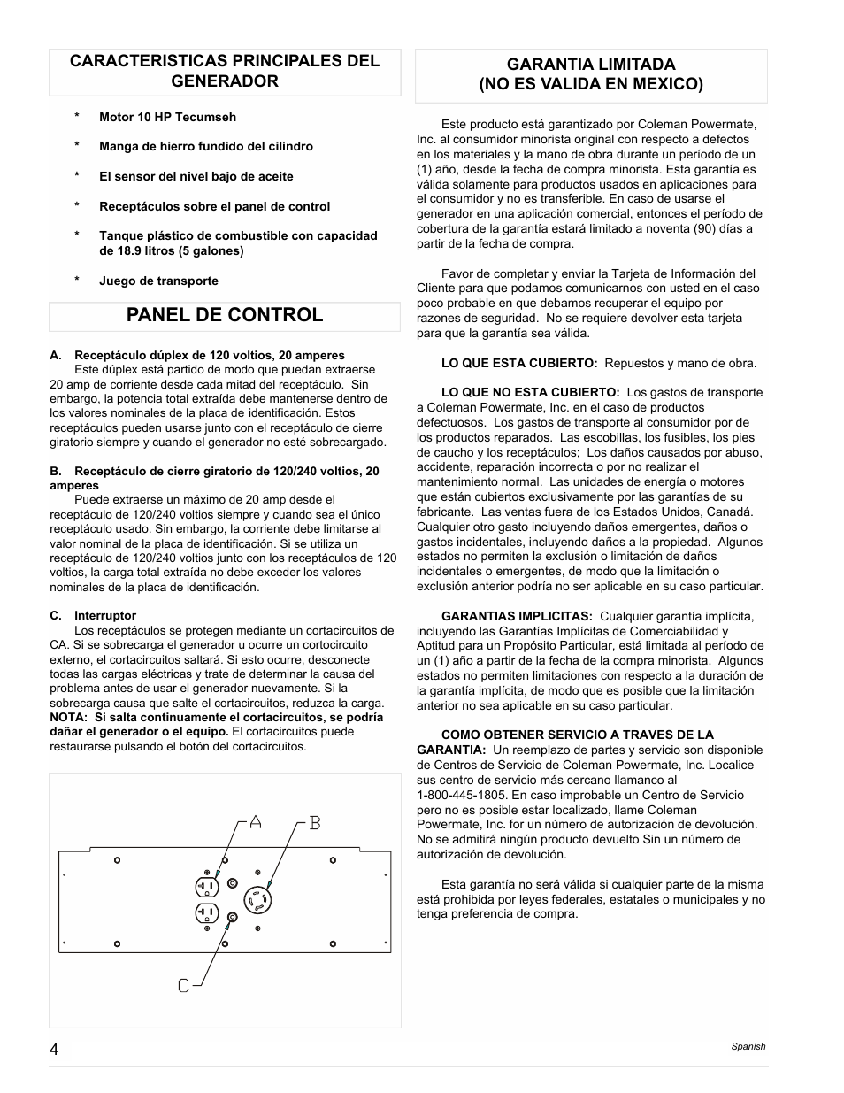 Panel de control | Powermate PM0525302.18 User Manual | Page 4 / 8