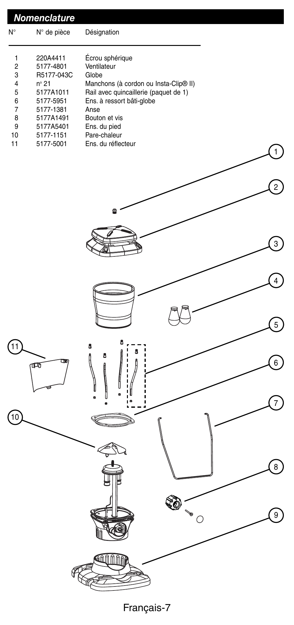 Français-7, Nomenclature | Coleman 5177 User Manual | Page 14 / 24