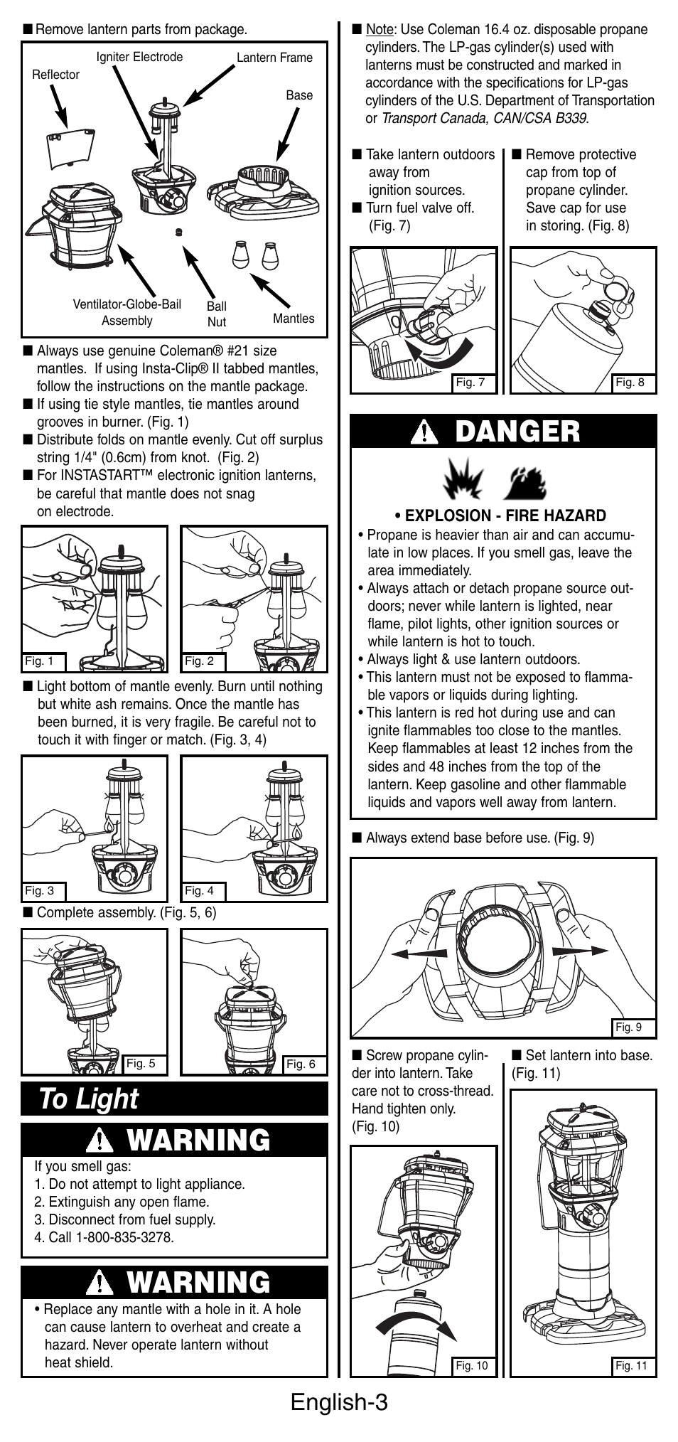Warning, Danger, English-3 | Coleman 5177 User Manual | Page 4 / 24