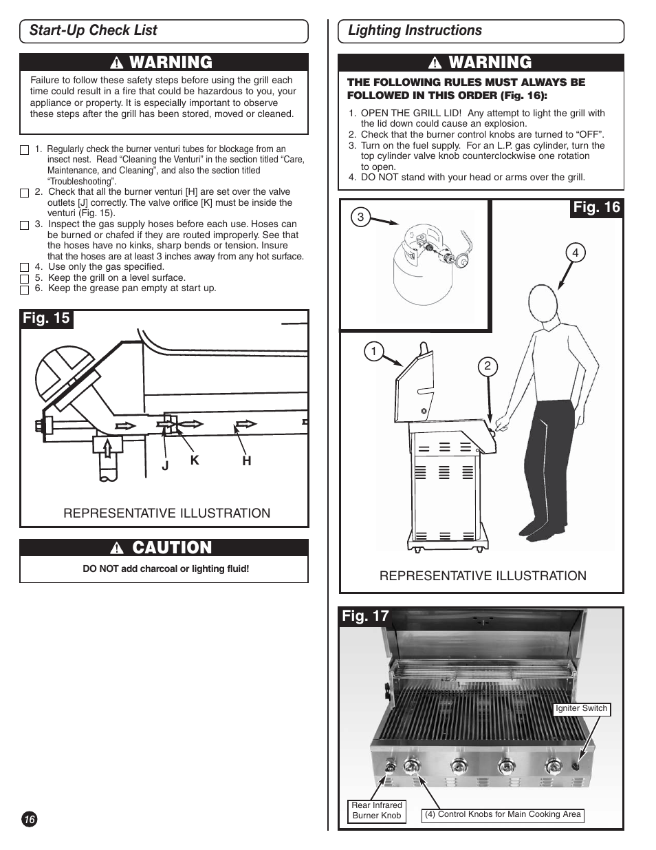 Warning, Caution, Start-up check list | Lighting instructions | Coleman 8350 Series User Manual | Page 16 / 28