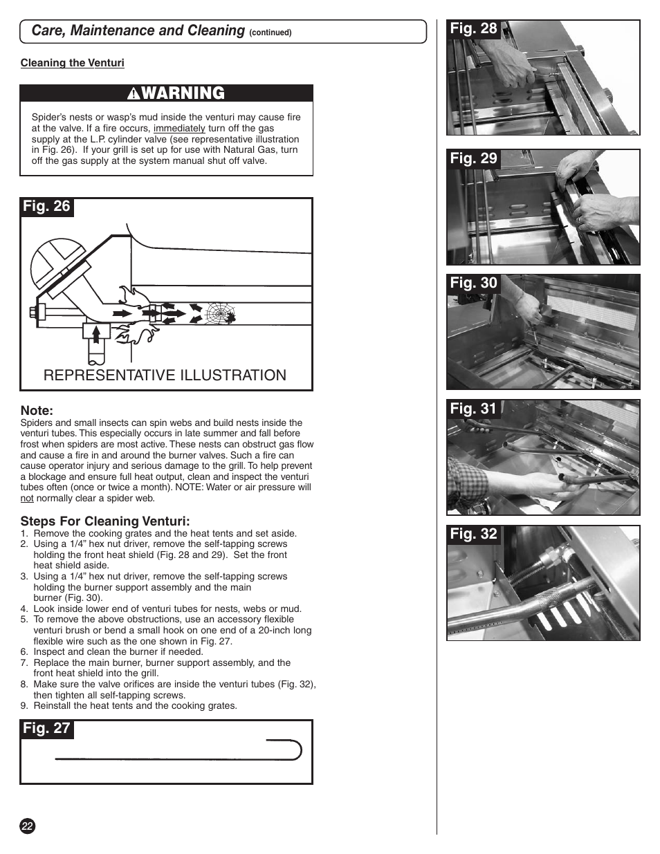 Warning, Representative illustration, Fig. 27 fig. 26 | Coleman 8350 Series User Manual | Page 22 / 28