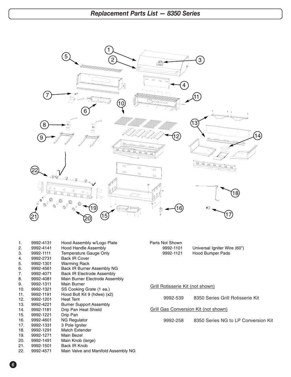 Replacement parts list — 8350 series | Coleman 8350 Series User Manual | Page 6 / 28