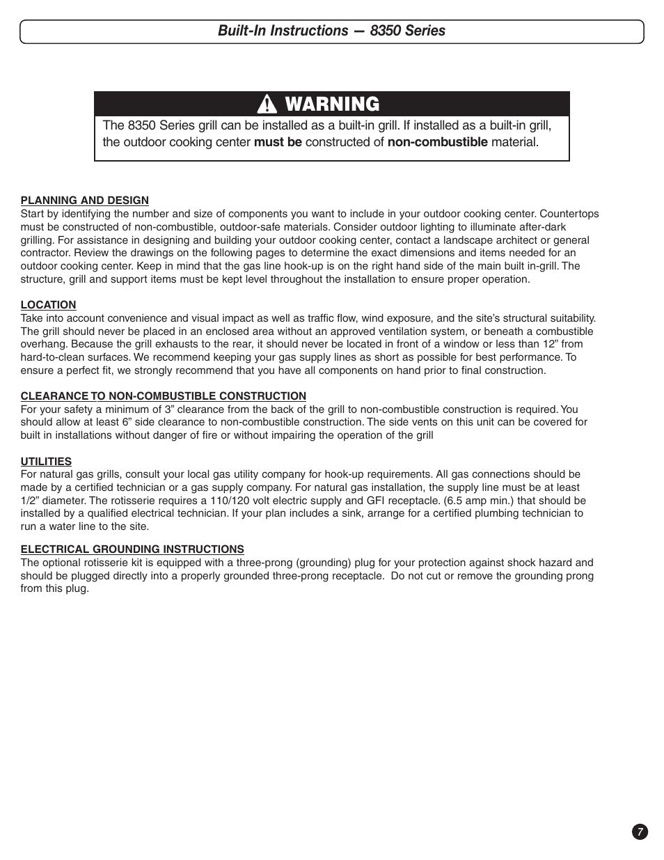 Warning, Built-in instructions — 8350 series | Coleman 8350 Series User Manual | Page 7 / 28