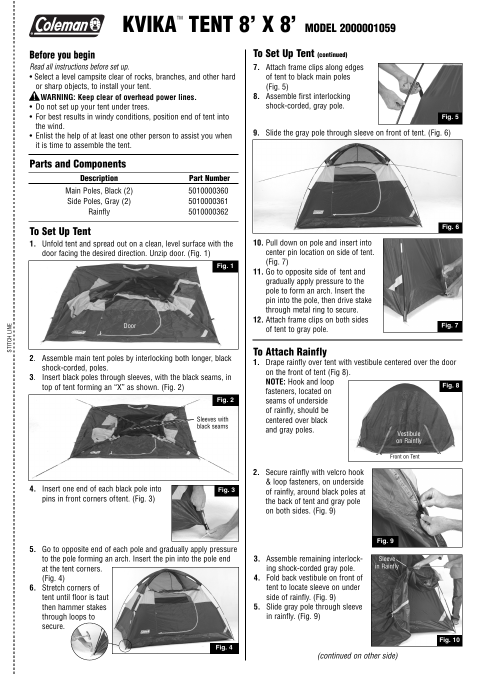 Coleman KVIKA 2000001059 User Manual | 2 pages