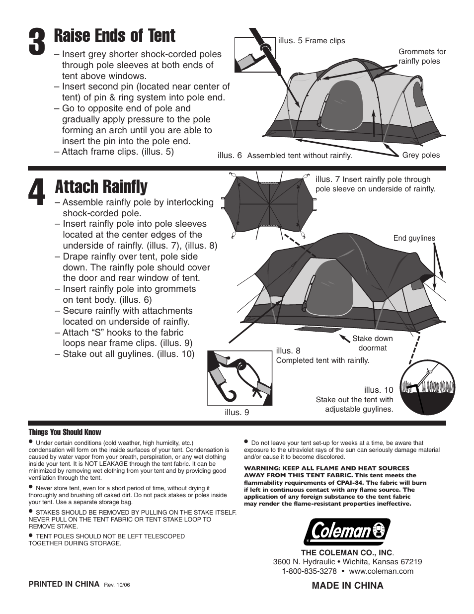 Raise ends of tent, Attach rainfly | Coleman Monotana 9279B147 User Manual | Page 2 / 2