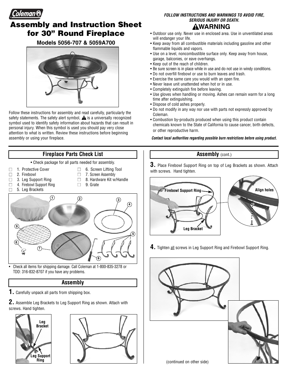 Coleman 5059A700 User Manual | 2 pages