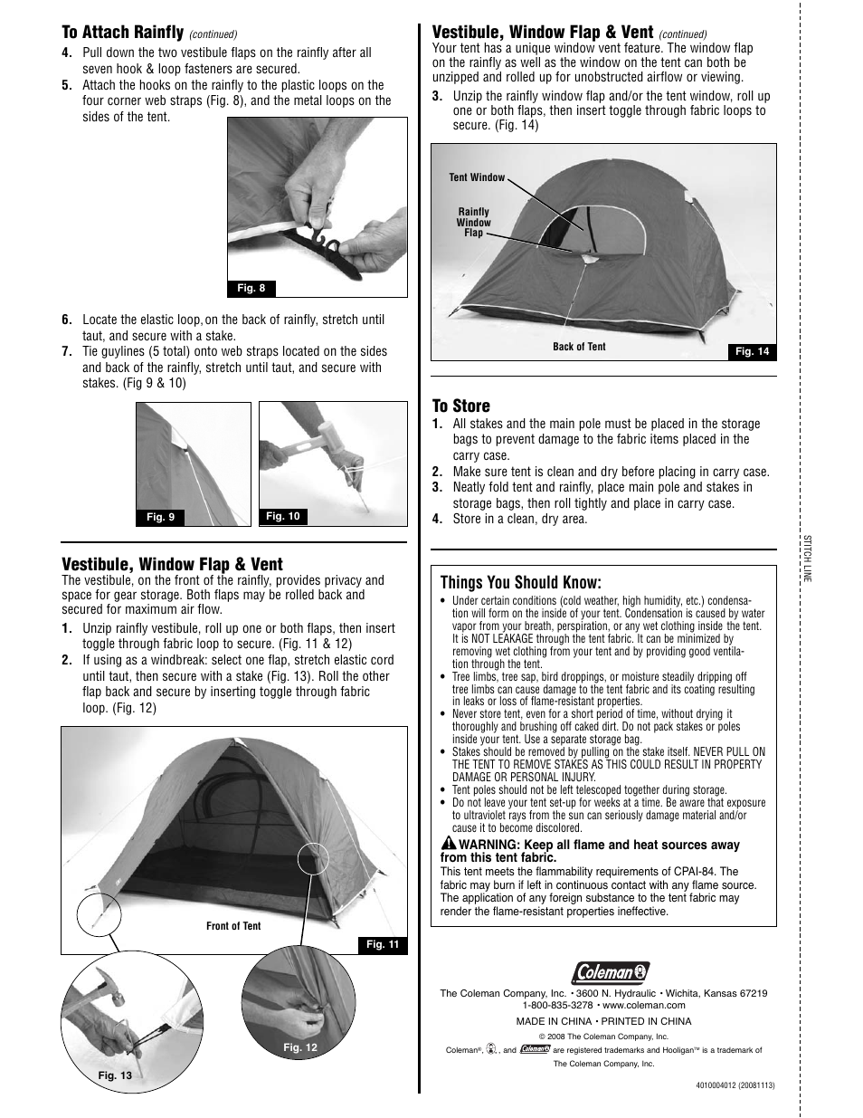 Vestibule, window flap & vent, Things you should know | Coleman HOOLIGAN 2000001978 User Manual | Page 2 / 2