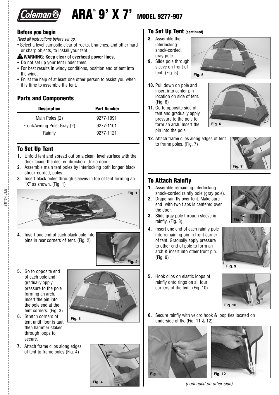 Coleman 9277-907 User Manual | 2 pages