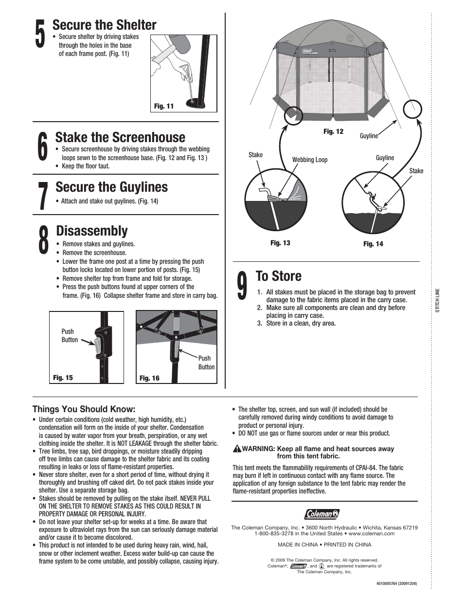 Secure the guylines, Secure the shelter, Stake the screenhouse | Coleman 2000004413 User Manual | Page 2 / 2