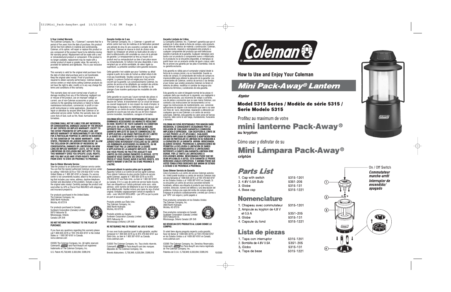 Coleman Pack-Away 5315 User Manual | 2 pages