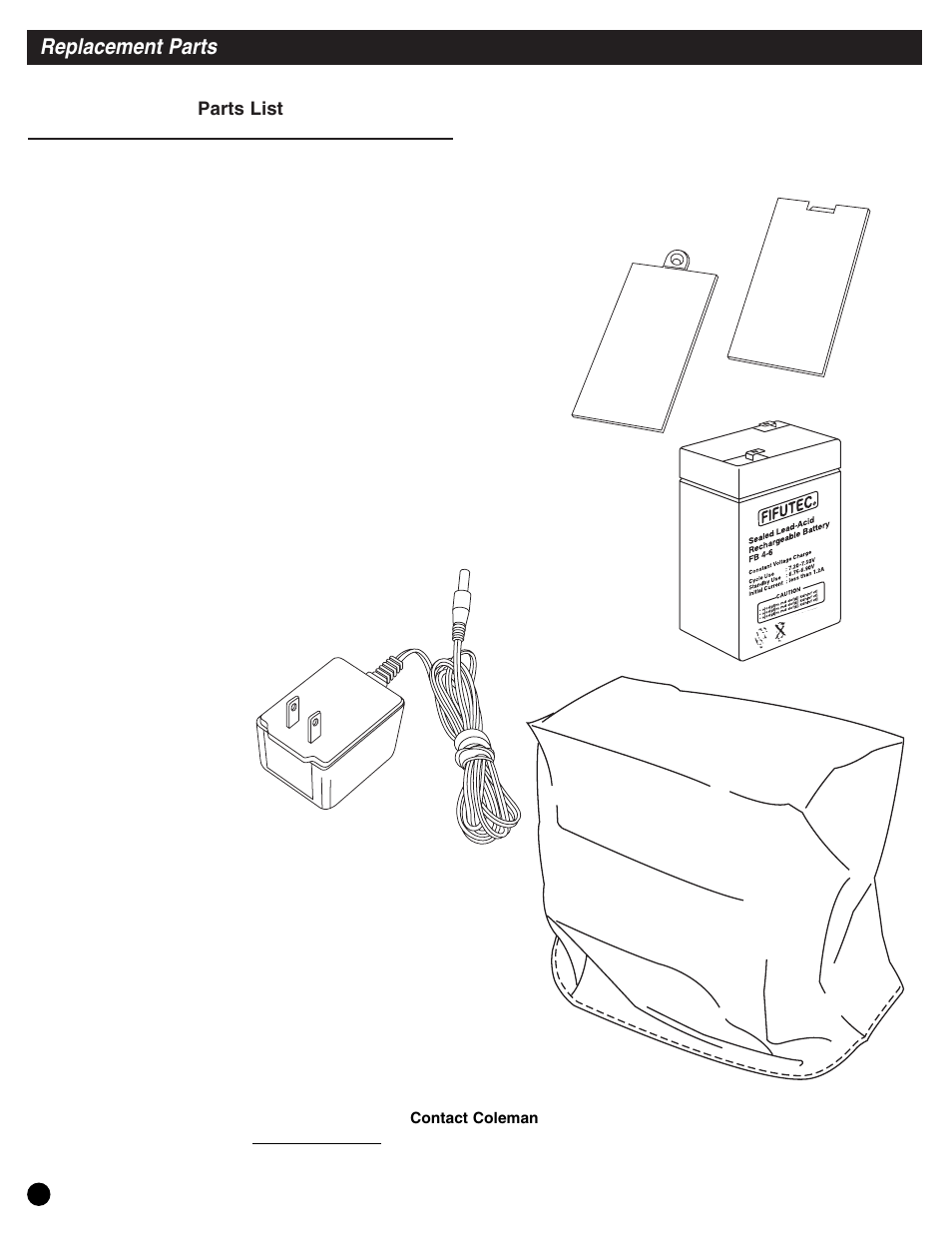 Replacement parts, Parts list | Coleman 2300-700 User Manual | Page 10 / 12