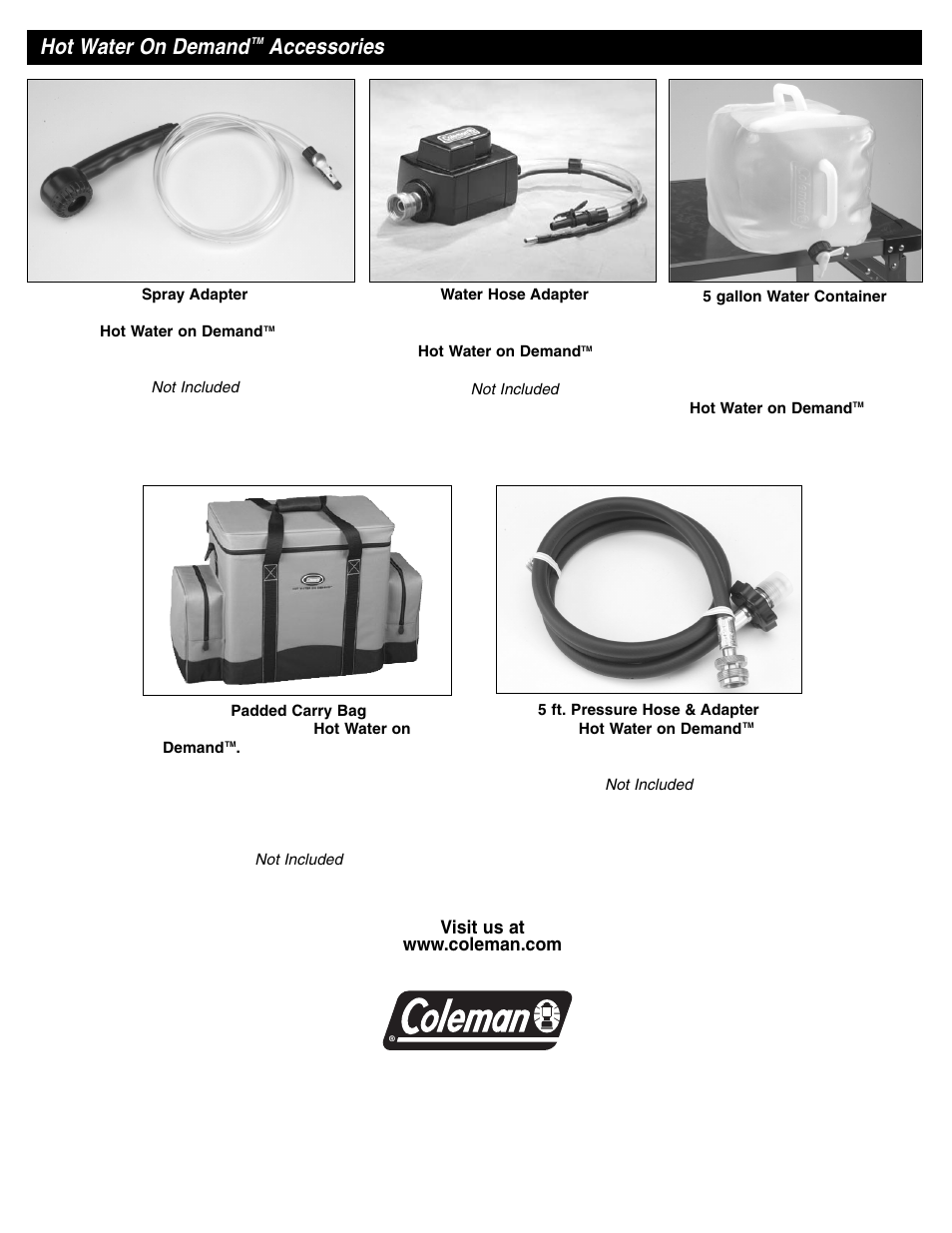 Hot water on demand, Accessories | Coleman 2300-700 User Manual | Page 12 / 12