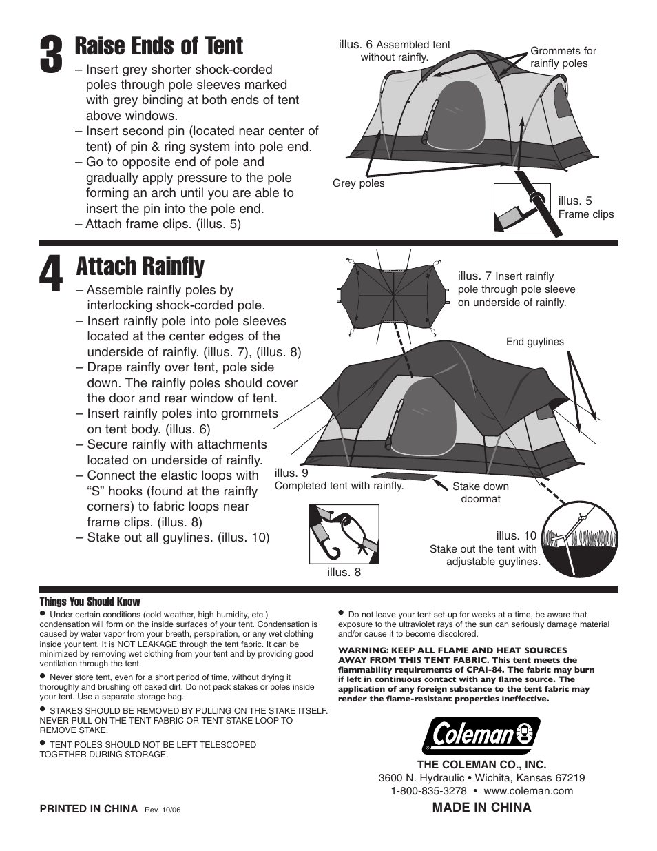 Raise ends of tent, Attach rainfly | Coleman Montana Big Sky User Manual | Page 2 / 2