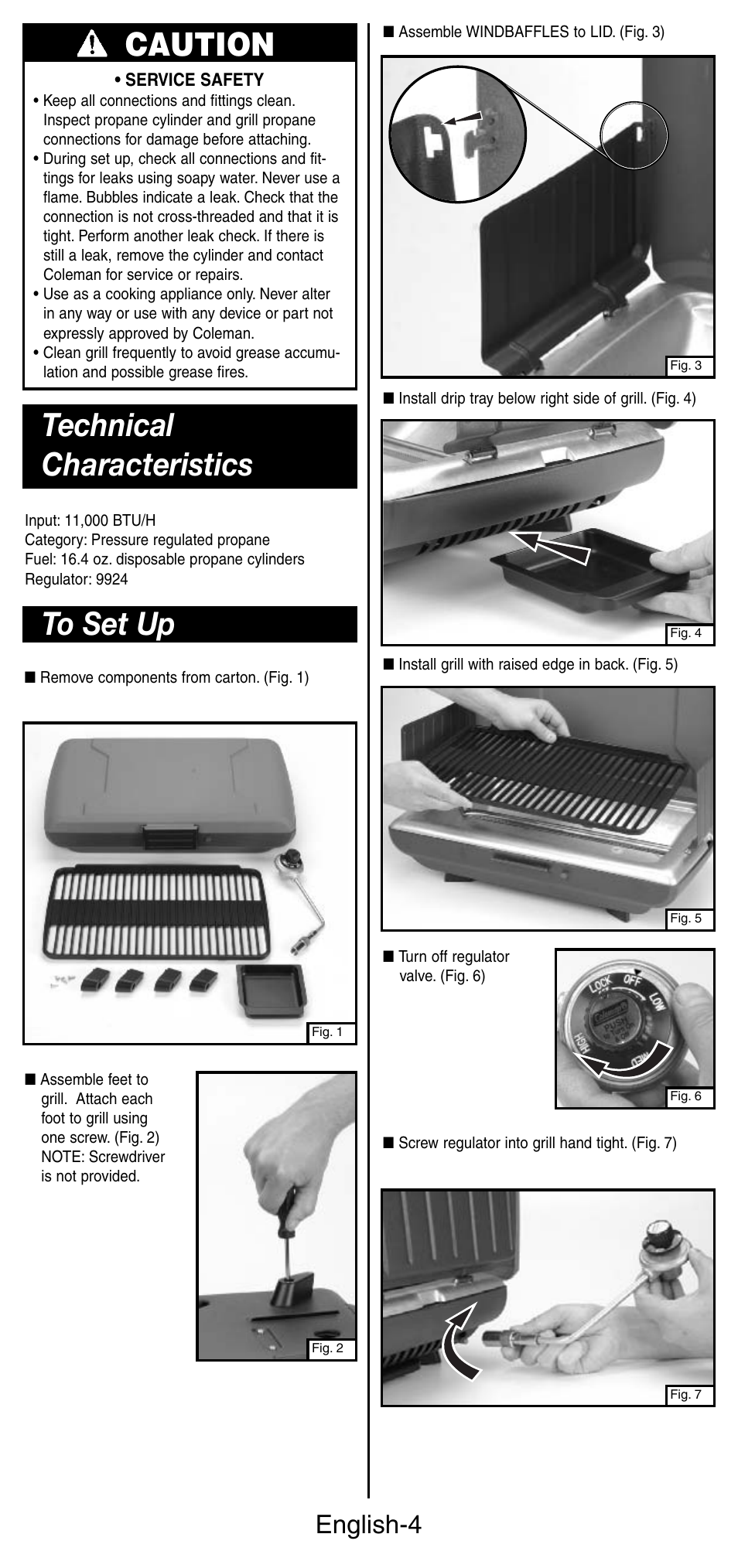 Caution, Technical characteristics, English-4 | Coleman 9924 Series User Manual | Page 5 / 28