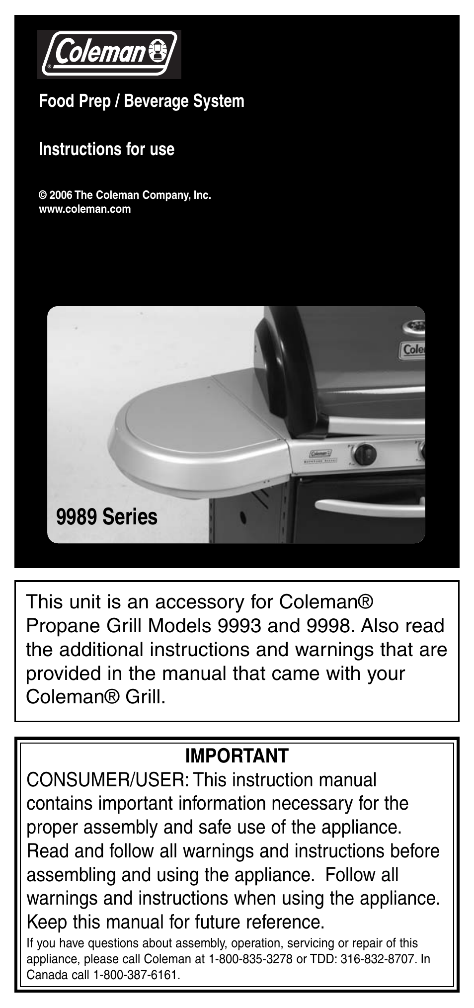 Coleman 9989 User Manual | 6 pages