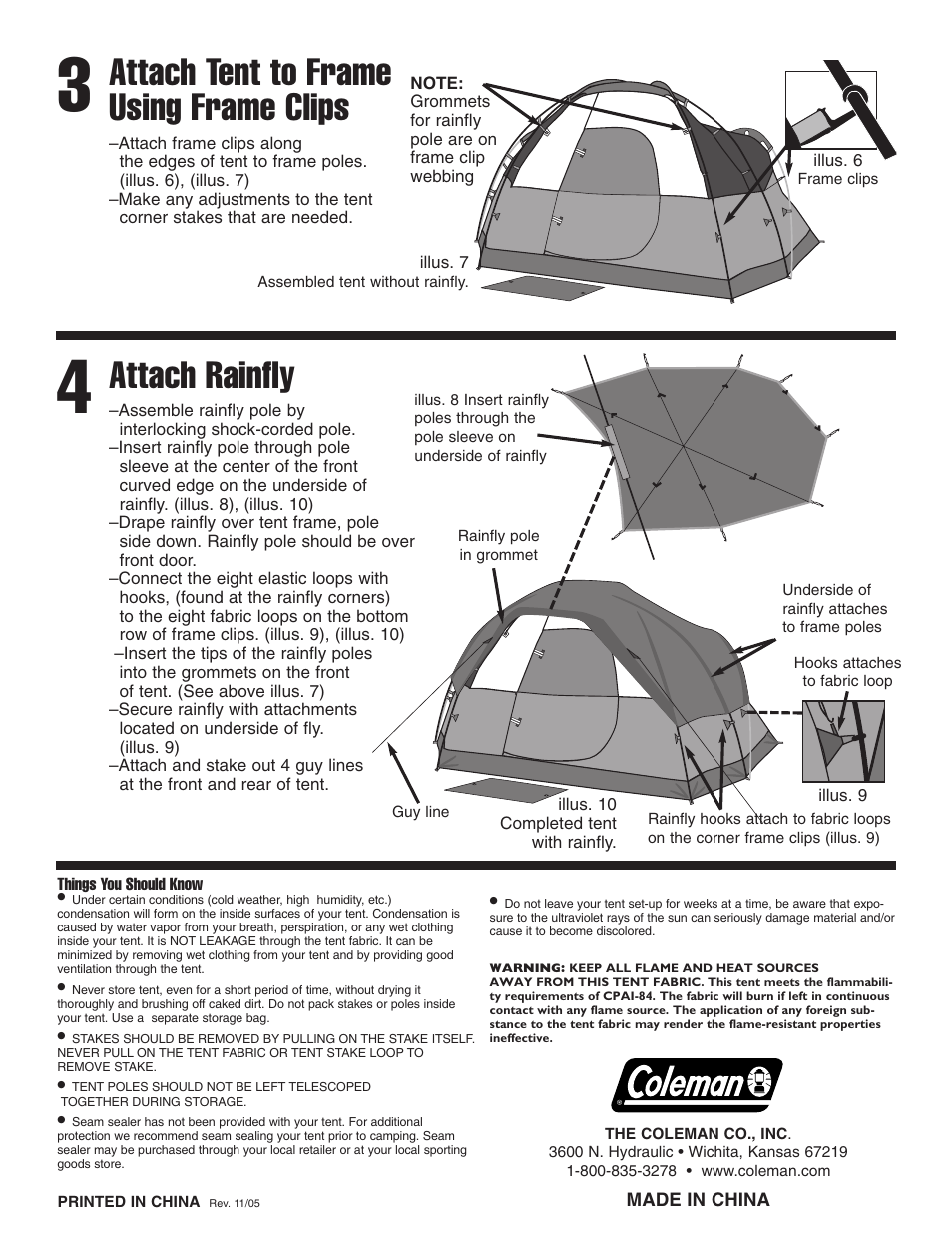 Attach tent to frame using frame clips, Attach rainfly | Coleman Bayside User Manual | Page 2 / 2
