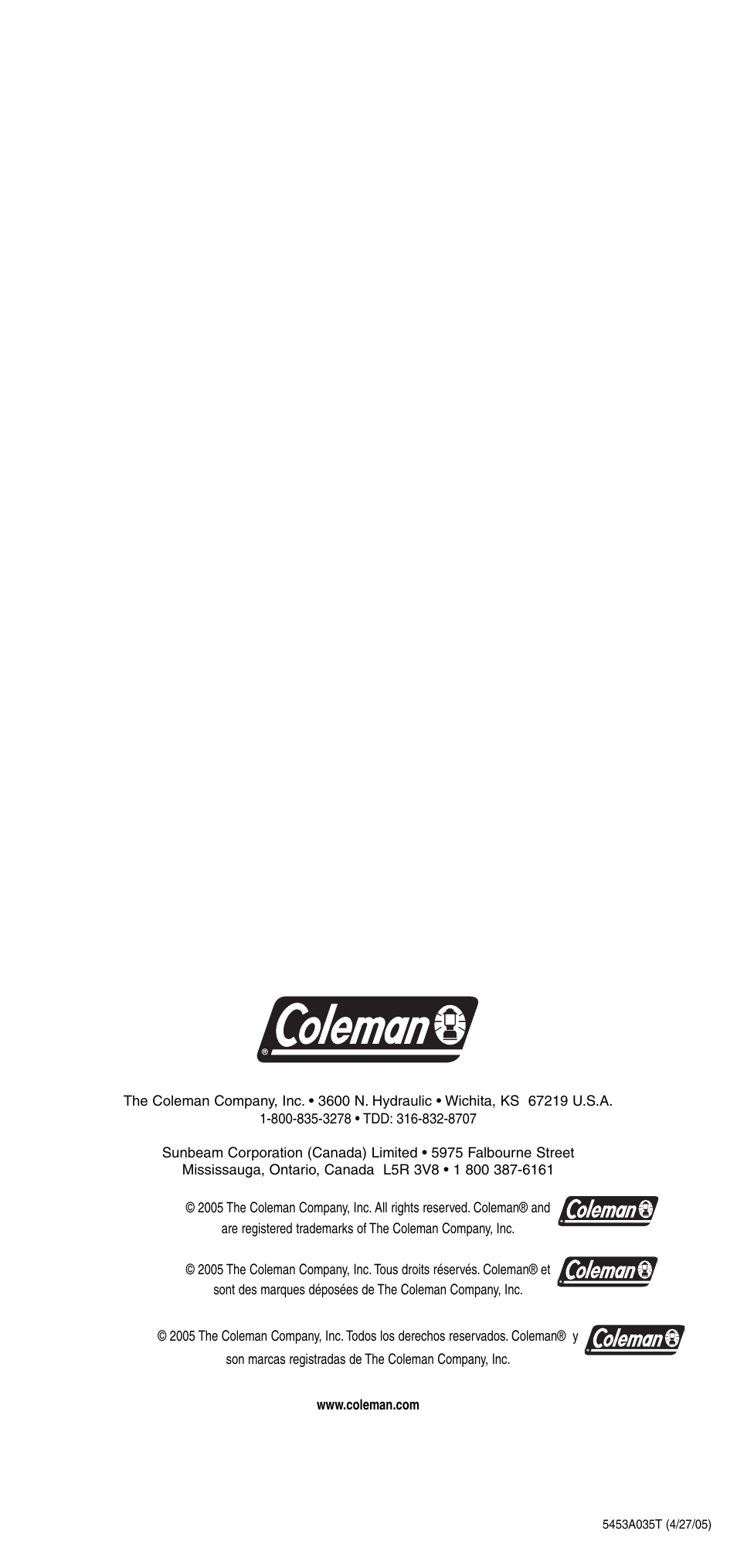 Coleman 5453A User Manual | Page 24 / 24