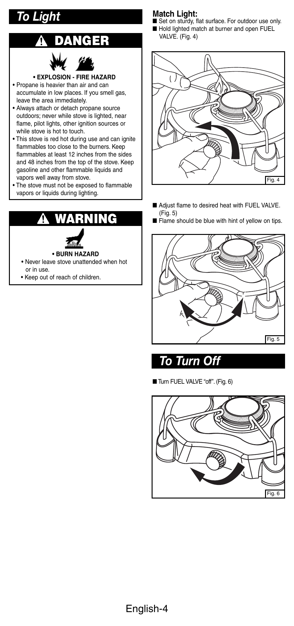 Warning, English-4, Match light | Coleman 5453A User Manual | Page 5 / 24