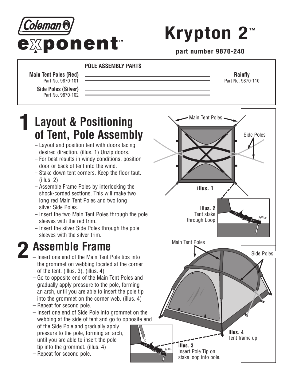 Coleman KRYPTON 2 9870-240 User Manual | 2 pages