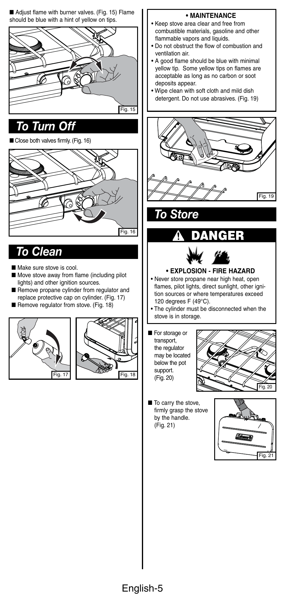 Danger, English-5 | Coleman 5441 Series User Manual | Page 6 / 28